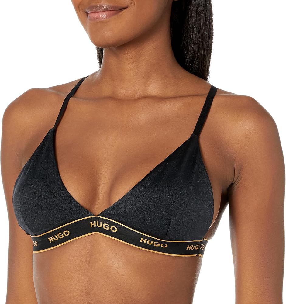 HUGO Women's Standard Quick Dry Triangle Swim Top with Metallic Thread Detail