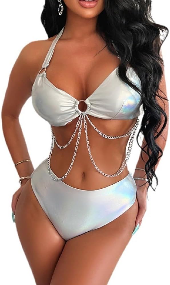 AIBEARTY Women Sexy Micro Bikini Set Shiny Metallic 2 Piece Swimsuit Push Up Underwire Swimwear Bathing Suit