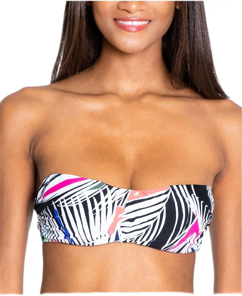 RACHEL Rachel Roy Women's Black Palm Print Stretch Removable Cups Bikini Convertible Bandeau Swimsuit Top L