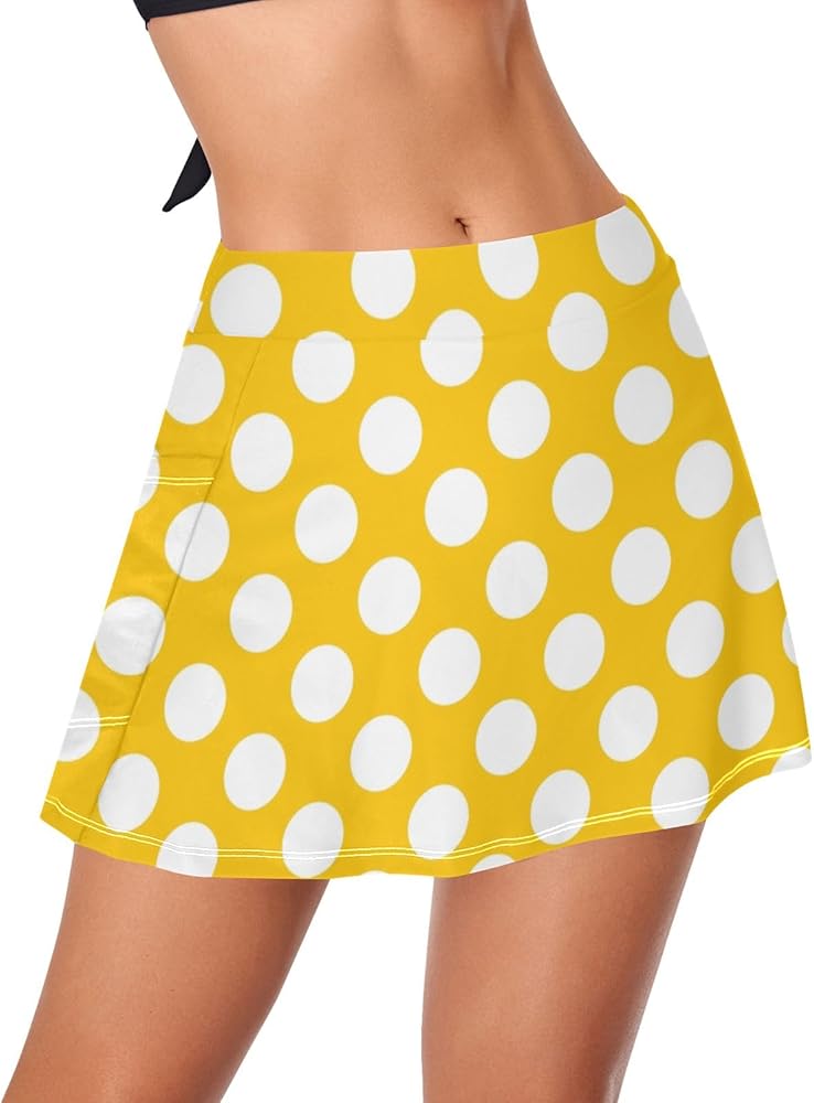 CHIFIGNO Women's Swim Skirt Swim Bottoms Casual Stretchy Mini Skater Skirt with Side Pocket