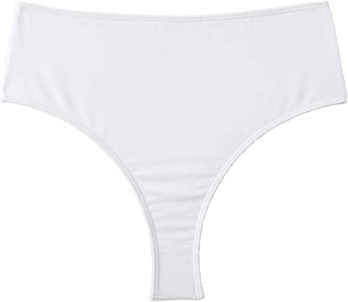 Verdusa Women's High Cut Swimwear Beach Panty Thong High Waisted Bikini Bottom White XX-Large