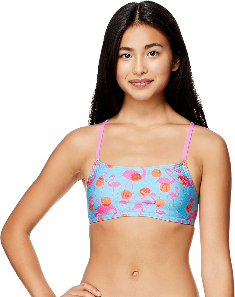 Speedo Women's Standard Swimsuit Top Bikini Endurance Strappy Back Demi, FLAMINGO DOT, Small