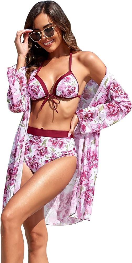 ODIZLI Women's Floral Print One Piece Bikini Swimsuit with Cover-Up Beachwear Outfits