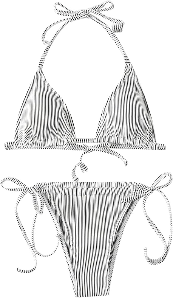 SweatyRocks Women's 2 Piece Bikini Set Halter Triangle Bra and High Cut Thong Bottom Bathing Suit