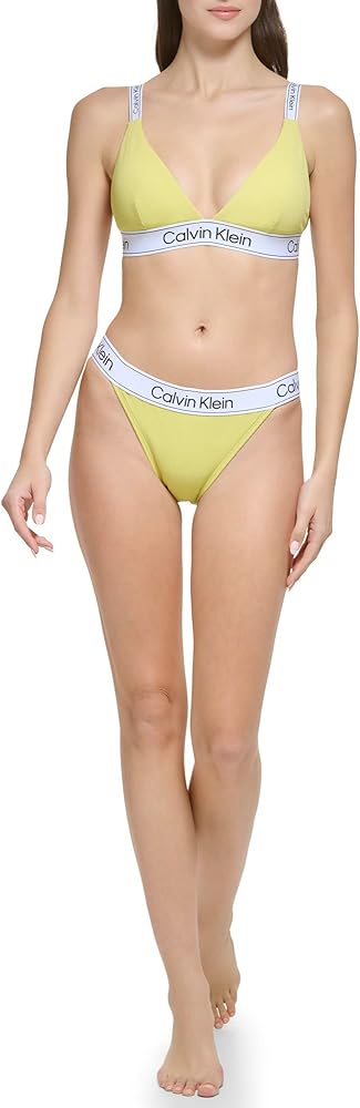 Calvin Klein Women's Low Waisted Elastic Logo Triangle Set-Bikini Top