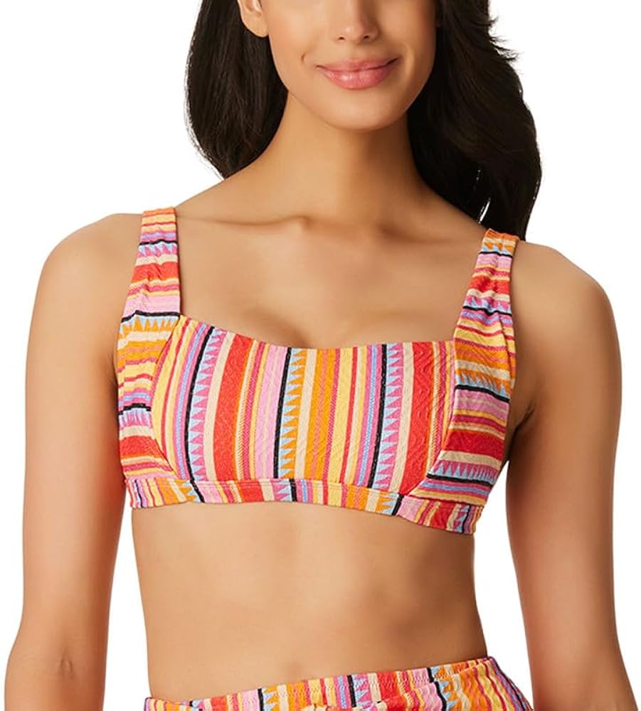 Jessica Simpson Women's Escape to Pacific Retro Bikini Top (Femme Stripe, Large)