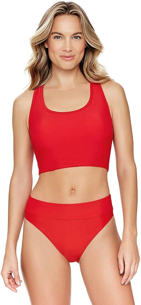 Reebok Women's Swimwear Scoop Neck Mesh Crop Top Tankini Bathing Suit Top Separate