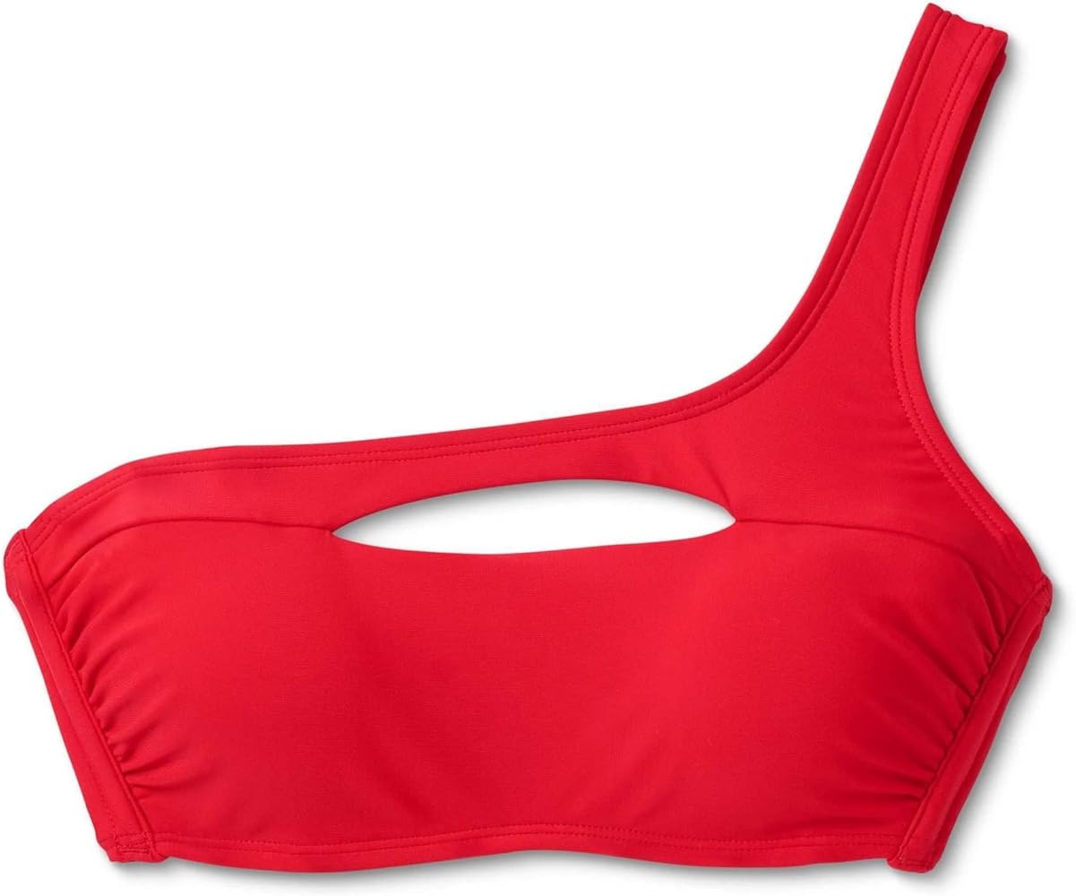 Juniors' One Shoulder Cut Out Bikini Top - (Cherry Red, Small)