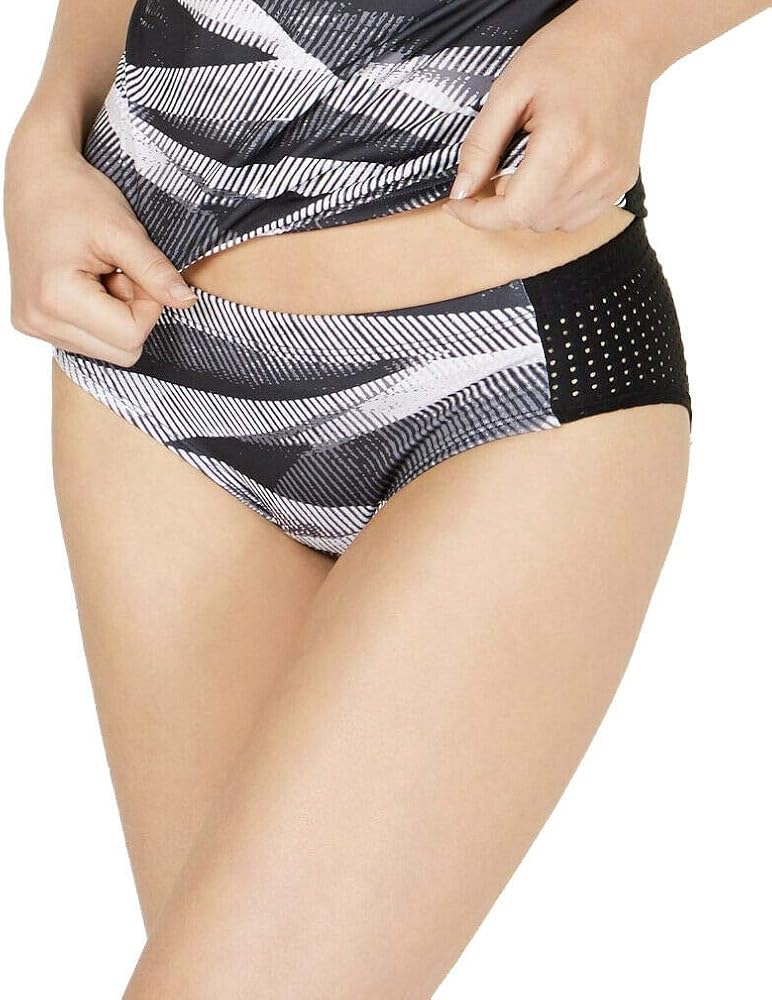 Nike Women's Line Up Printed Hipster Bikini Bottoms XS X-Small Black White