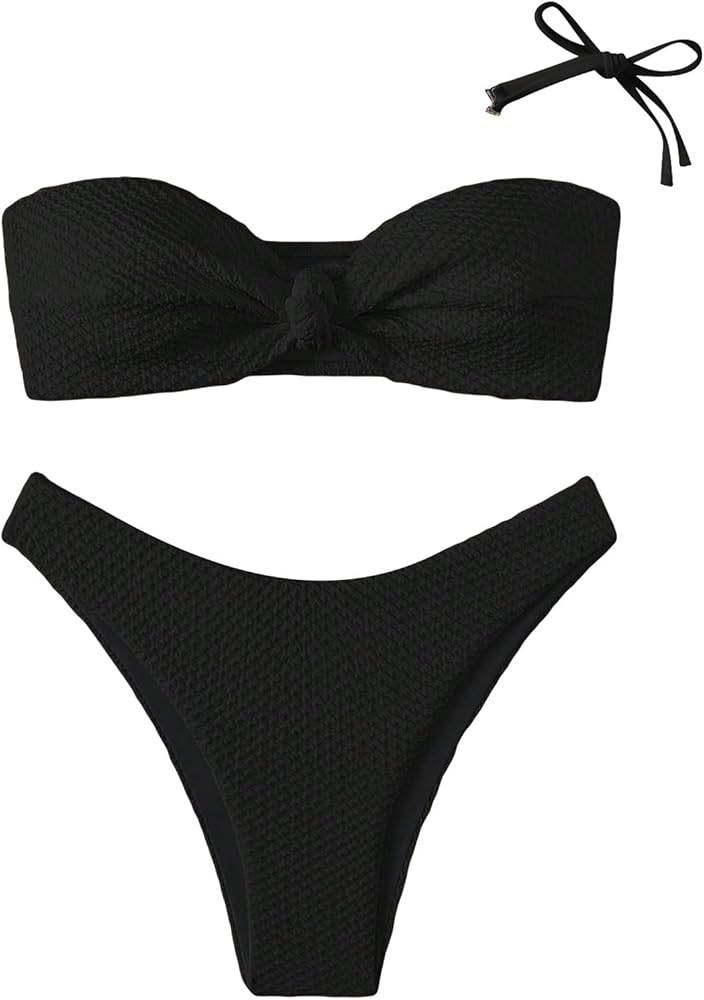 SHENHE Women's Strapless Tie Front 2 Piece Swimsuits Sexy Thong Bandeau Bikini Set