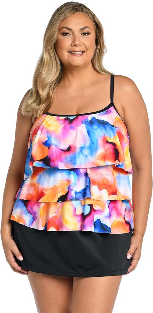 Maxine Of Hollywood Women's 3-tiered Ruffle Tankini Swimsuit Top