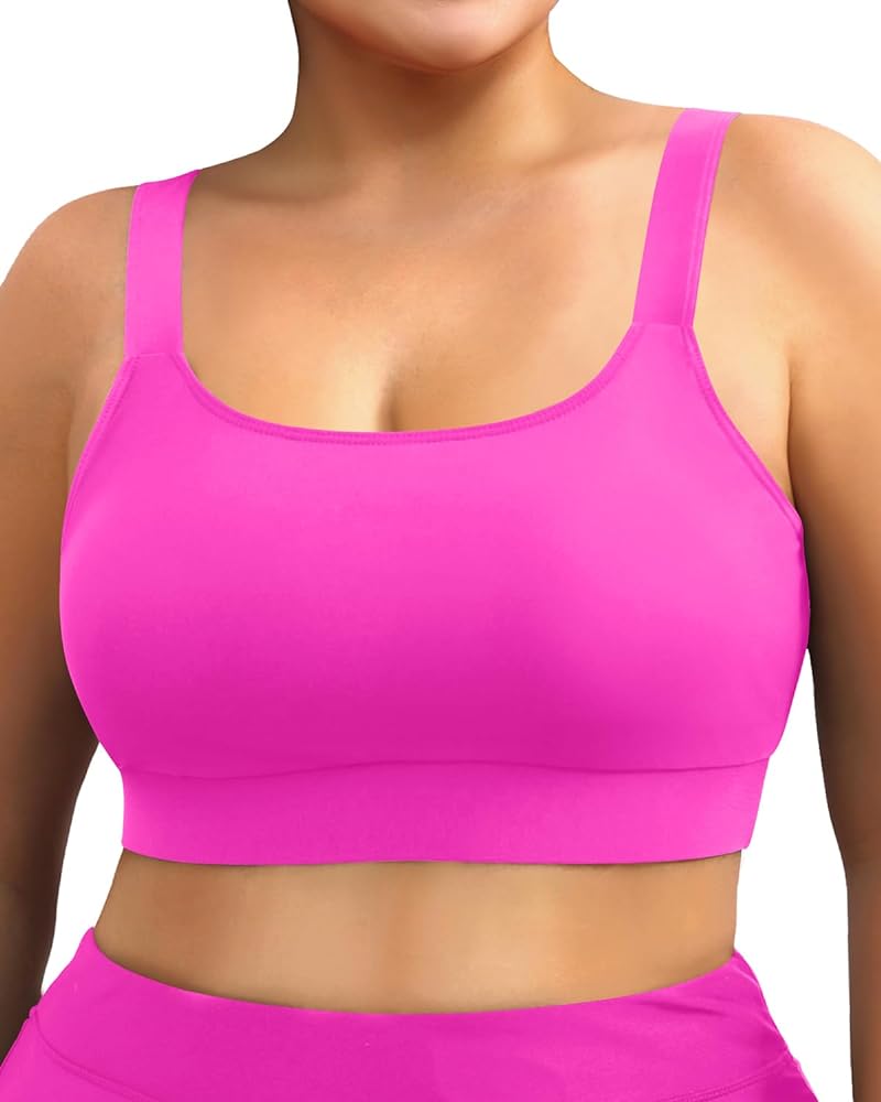 Daci Women Plus Size Sports Bra Bikini Top Only Push Up Scoop Neck Bathing Suit Top Full Coverage Swimsuit Top for Large Bust