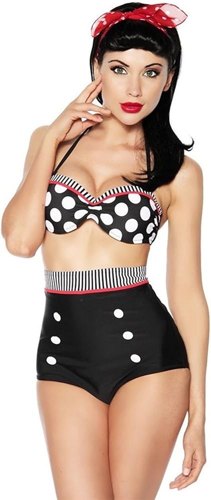 Women Vintage 50s Pinup Girl Rockabilly High Waist Retro Bikini Swimsuit Set