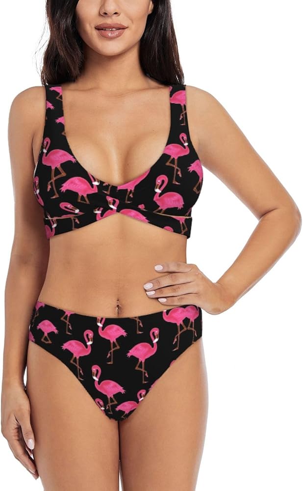 Lovely Flamingos Print Bikini Set for Women Soft, Stretchy, and Stylish Swimwear for Beach Pool, and Vacation