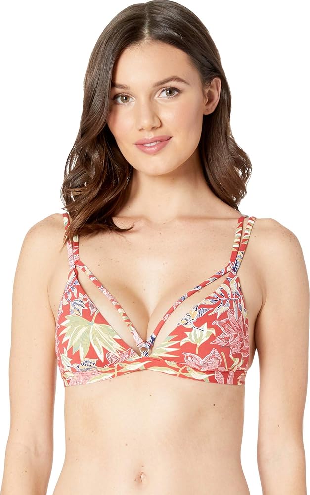 Roxy Women's Printed Soflty Love Moderate Fit Tri Bikini Swimsuit Top