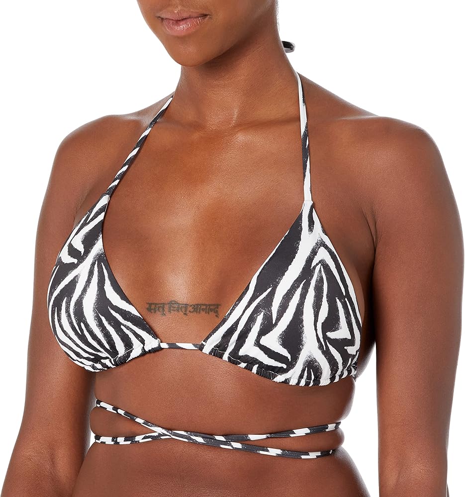 HUGO Women's Standard Modern Animal Print Wrap Around Triangle Bikini Top