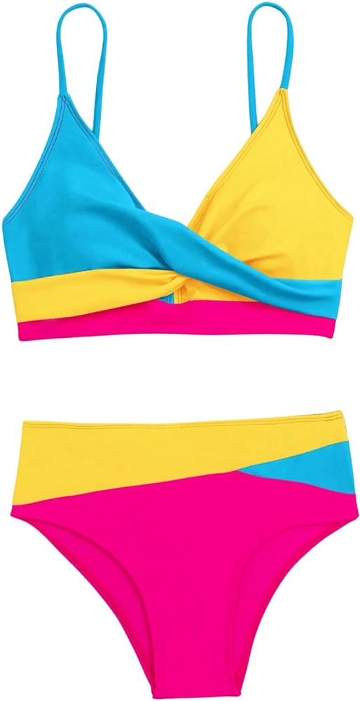 Milumia Women's 2 Piece Swimsuits Color Block Wrap High Waist Bikini Sets Swimwear