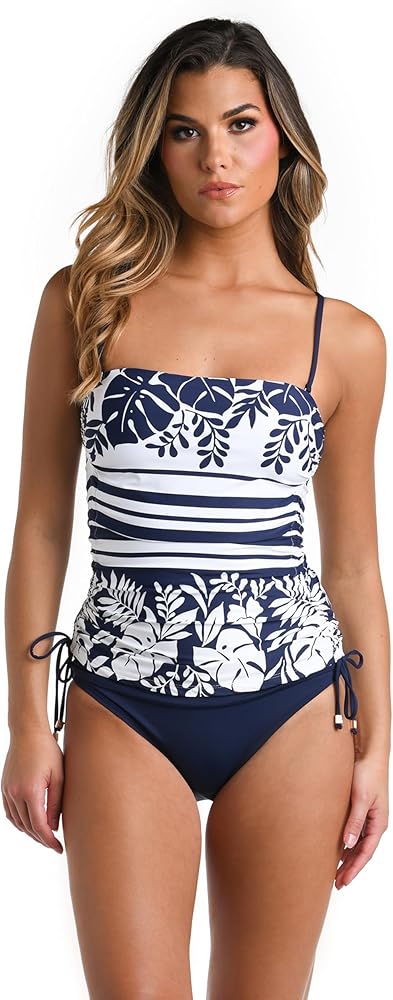 La Blanca Women's Bandeau Tankini Swimsuit Top, Indigo//Beach Bungalow, 4