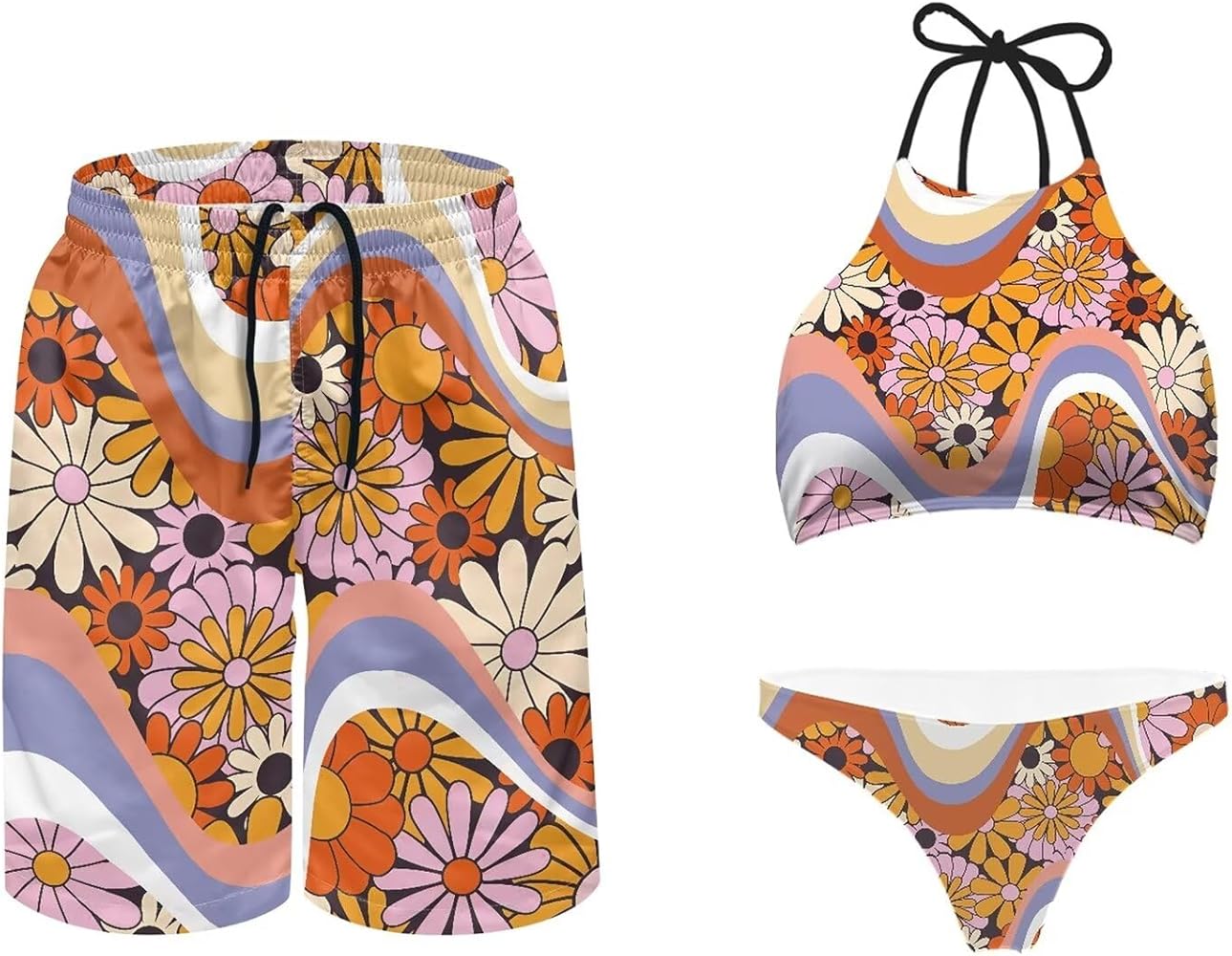 Couples Matching Swimsuit Summer Swimwear Women 2 Piece Bikini Set Men Trunk