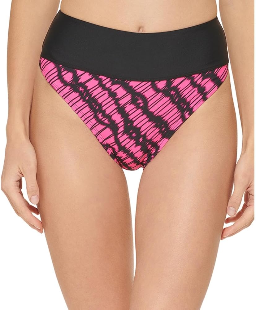 DKNY Womens High-Waist Printed Swim Bottom Separates Black L