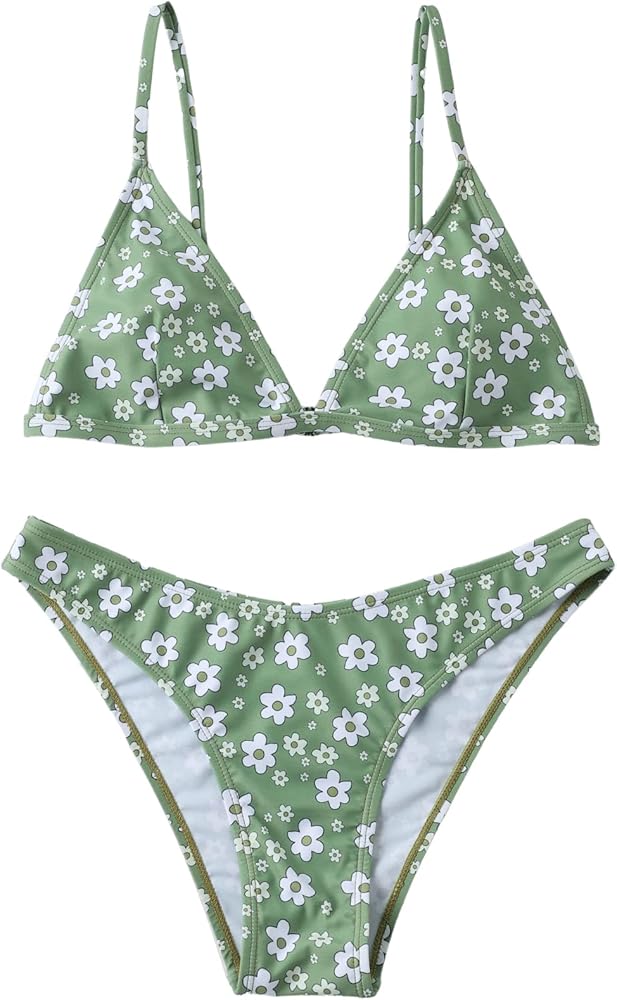 Floerns Women's Two Piece Bathing Suit Floral Print Triangle Bikini Swimsuit