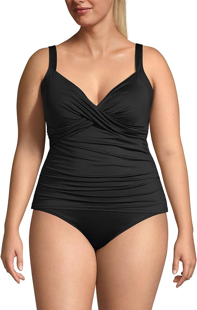 Lands' End Women's Chlorine Resistant Wrap Underwire Tankini Swimsuit Top