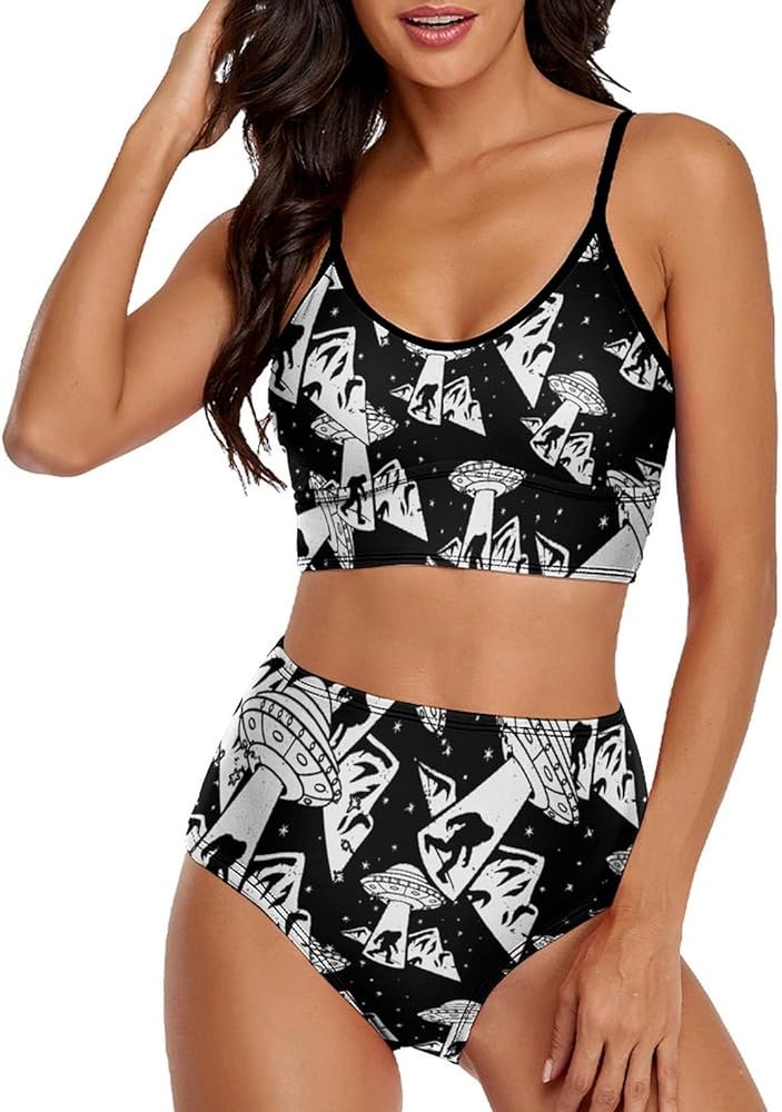 Bigfoot UFO Aliens Women's Bikini Two Piece Set High Waisted Swimsuit Camisole and Underwear Bathing Suit