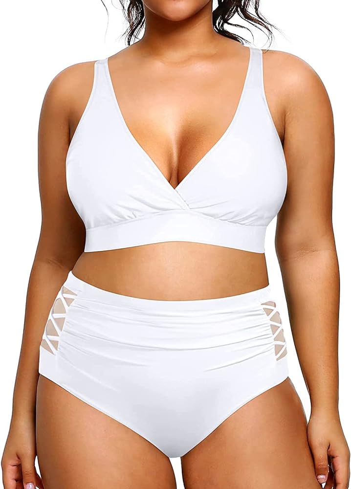 Yonique Womens Plus Size Bikini High Waisted Swimsuits Two Piece Bathing Suits Tummy Control Swimwear