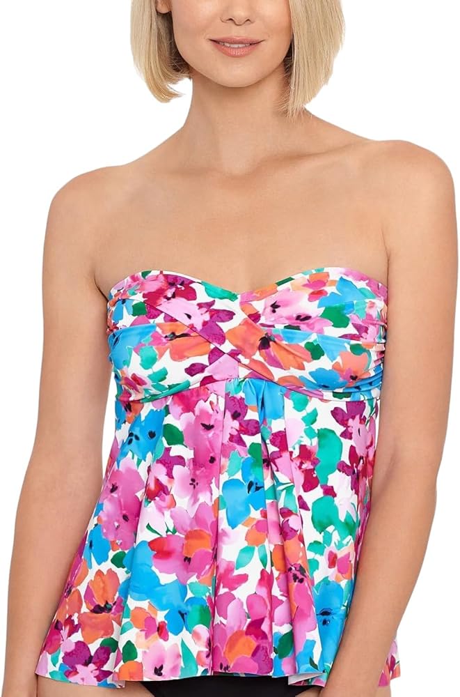 Women's Floral Twisted Bandeau Tankini Top