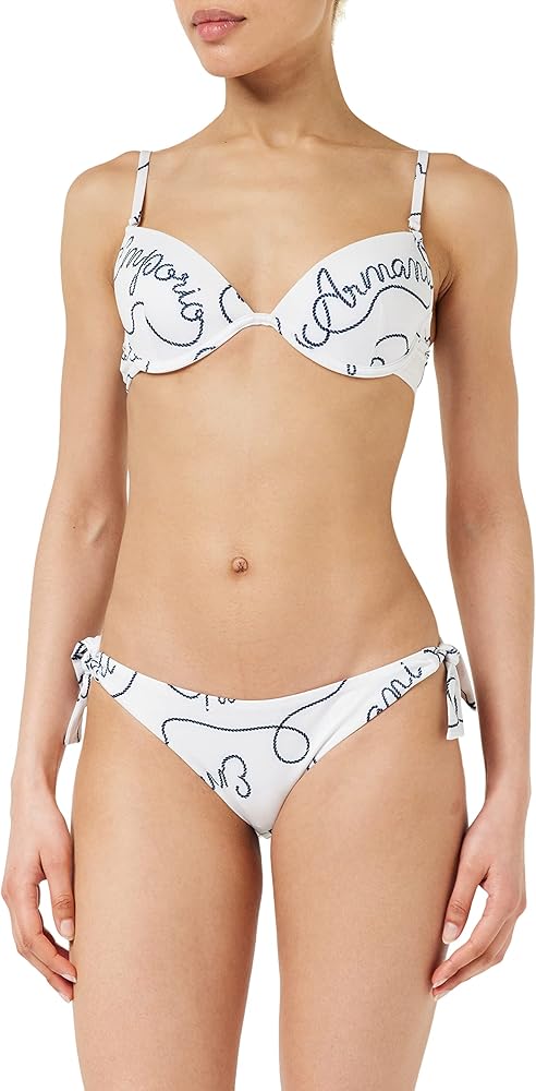 Emporio Armani Women's Standard Logomania Sculpture Bra and Bow Brief Bikini