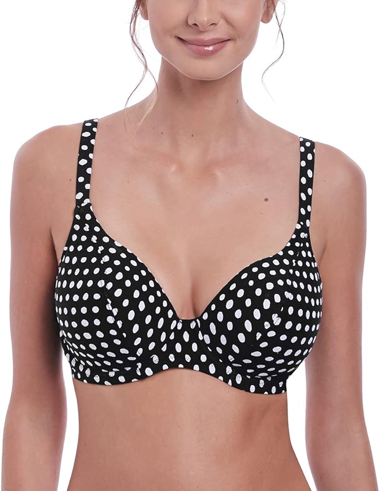 Fantasie Santa Monica Plunge Underwire Bikini Top (6722),34GG,Black/White