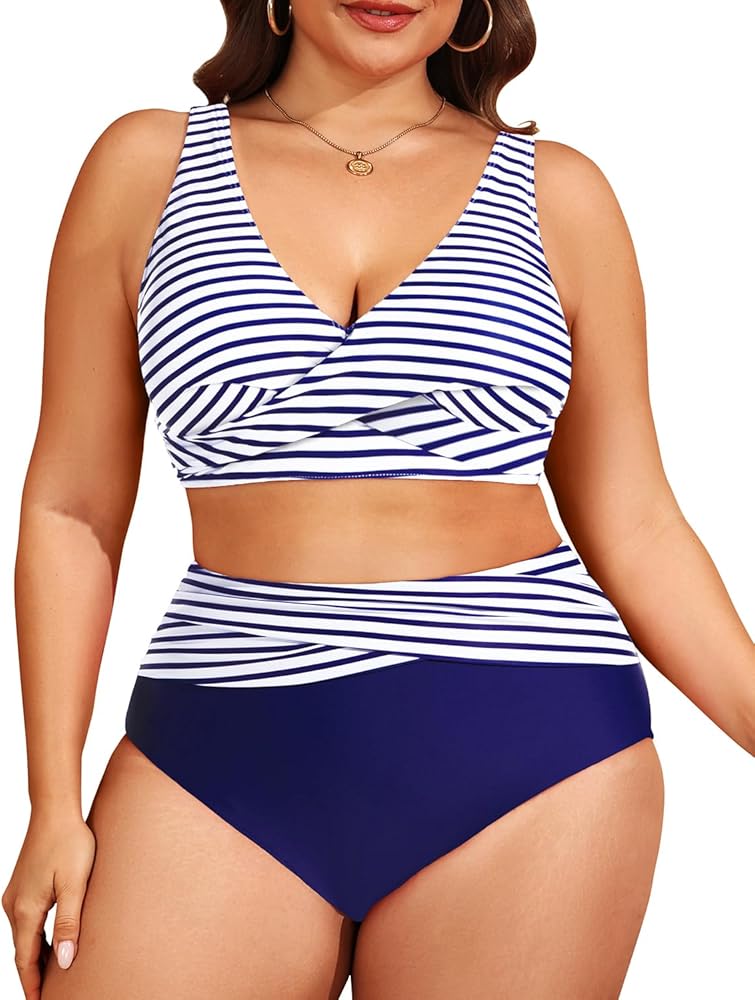 Tempt Me Plus Size Two Piece Bikini - Women High Waisted Swimsuits Bathing Suit Swimwear