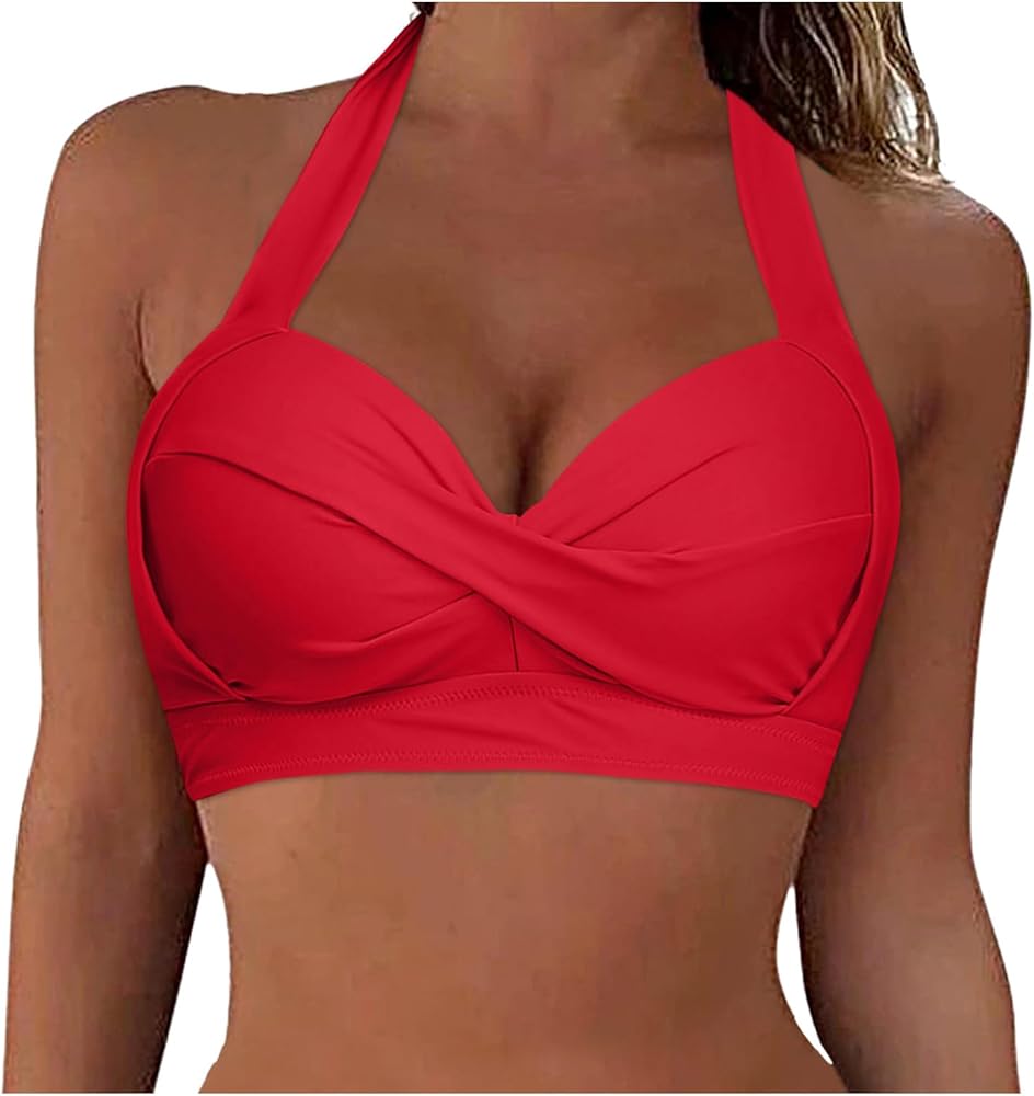 Women's Underwire Bikini Top Only V Neck Criss Cross Push Up Full Coverage Swimsuit Tops Push Up Bathing Suits