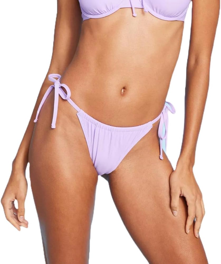 Wild Fable Women's Side-Tie Adjustable Coverage High Leg Bikini Bottom - (Light Purple, Small)