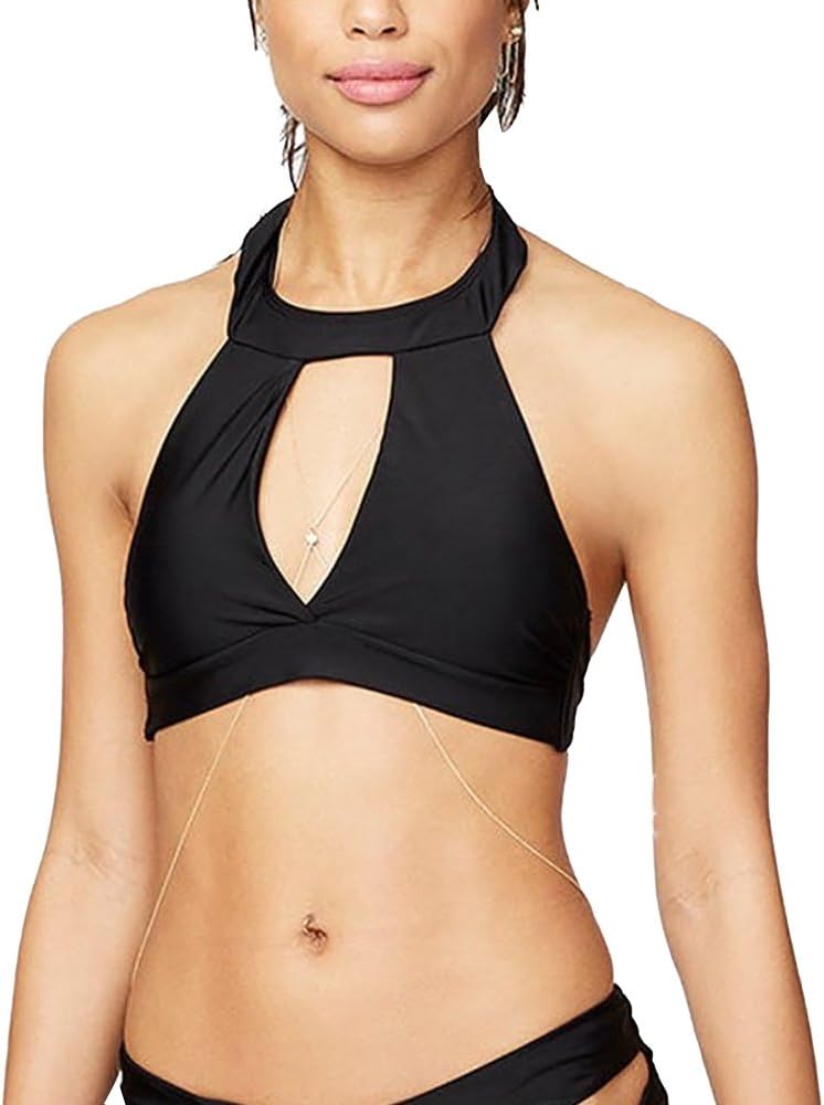 Rachel Roy Women's Keyhole Halter Cut-Out Bikini Top (Black, Small)