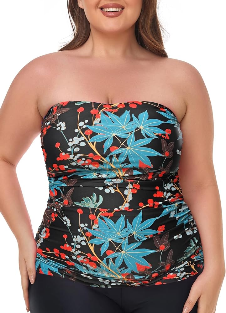 Ocean Blues Women's Bandeau Tankini Top Ruched Swimsuit Top Only