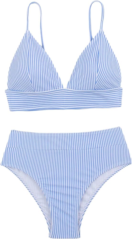 Verdusa Women's Striped High Waist Bikini Sets Swimsuit 2 Piece Bathing Suits