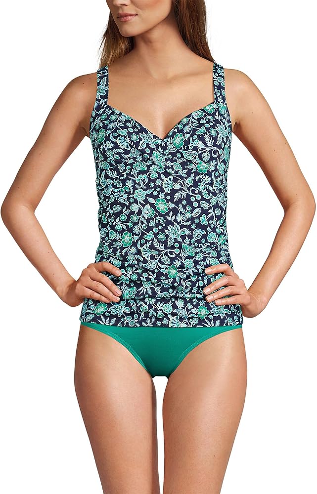 Lands' End Womens Chlorine Resistant Underwire Wrap Tankini Top Navy/turquoise Ornate Floral Regular 2