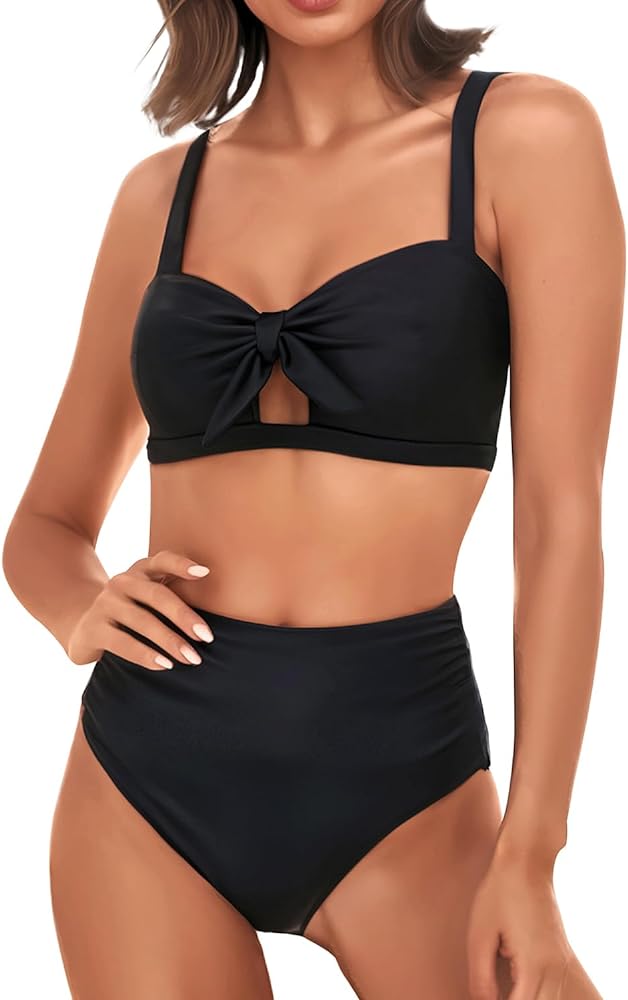 Tempt Me Women Two Piece Swimsuits High Waisted Bikini Set Tummy Control Ruched Tie Knot Bathing Suits