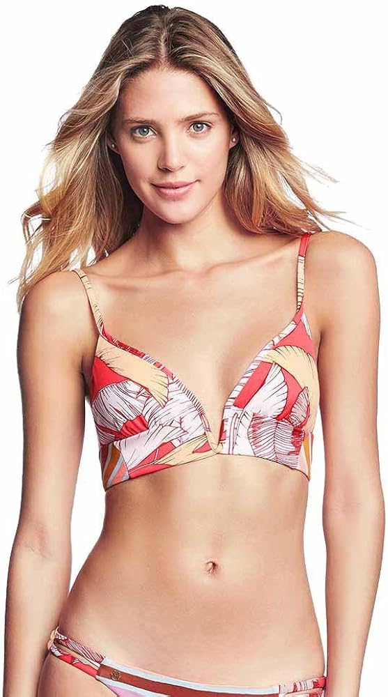 Maaji Women's Standard Bom Long Line Triangle Bikini Top Swimsuit, Bomb Dia Beaches Multi, Medium