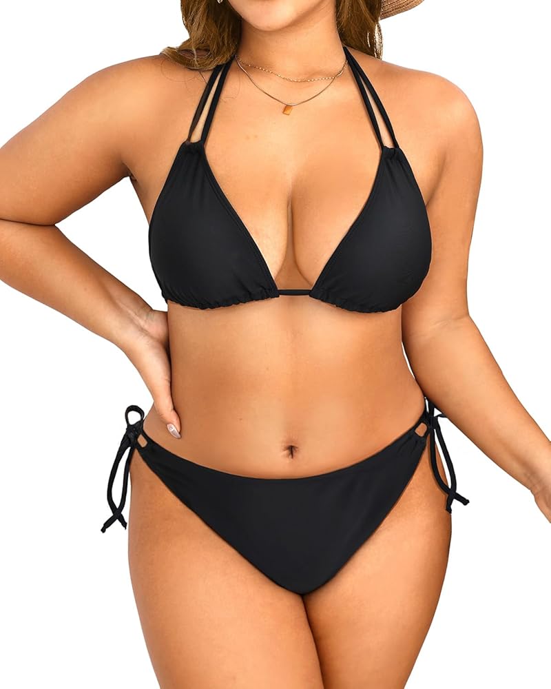 Daci Women Plus Size Triangle Bikini Sets Two Piece Double Straps Halter Swimsuit Side Tie String Sexy Bathing Suits