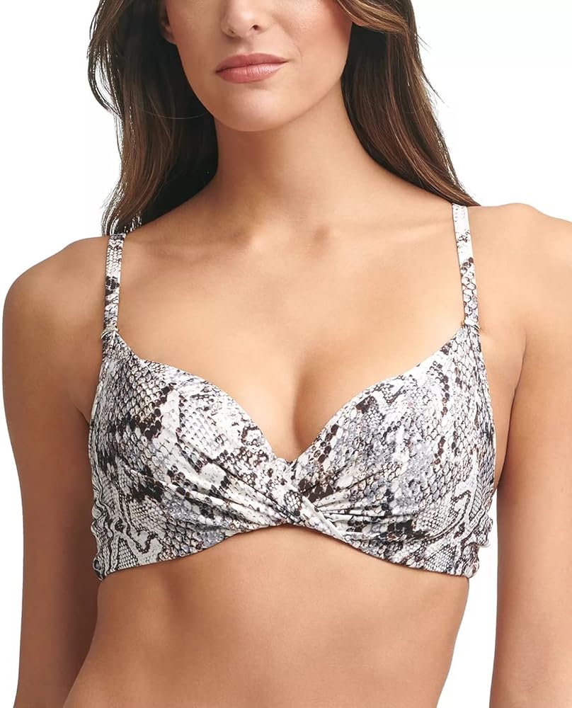 Calvin Klein Women’s Snake Print Twist Front Underwire Bikini Top Dark Chocolate Medium