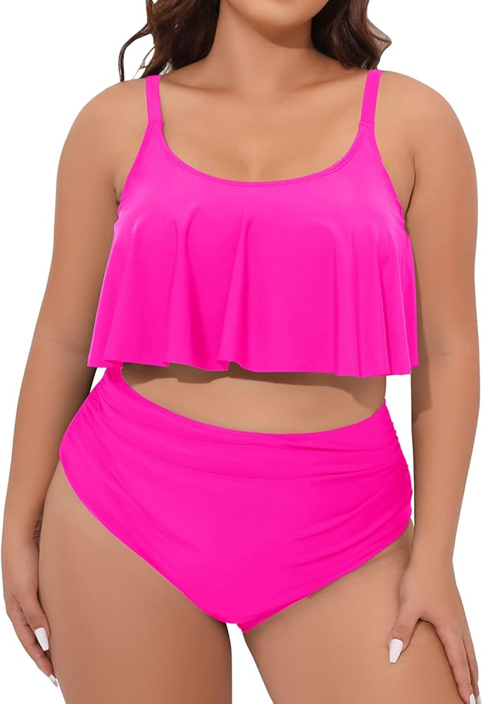 Aqua Eve Women Plus Size Two Piece Swimsuits High Waisted Bikini Set Tummy Control Bathing Suits