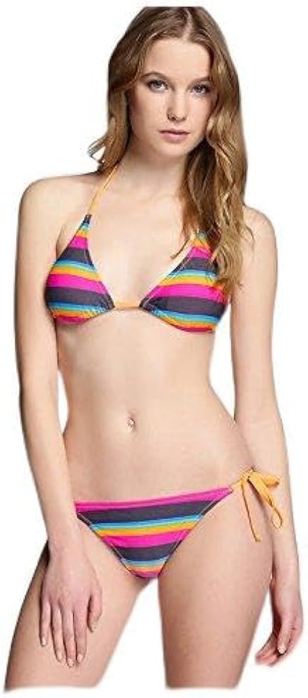 Padded Triangular Striped Bikini Set for Women Beachwear Swimsuit with Tie Side Bottoms