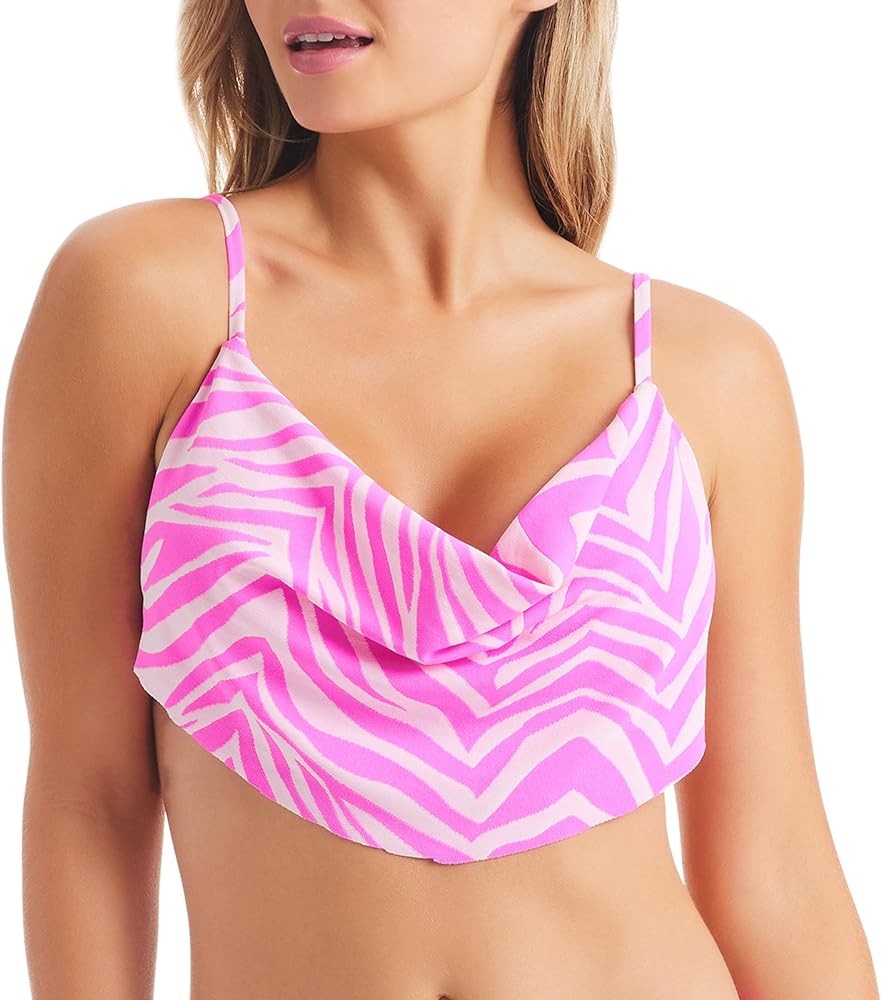 Jessica Simpson Womens Zebra Print Drapey Bikini Swim top