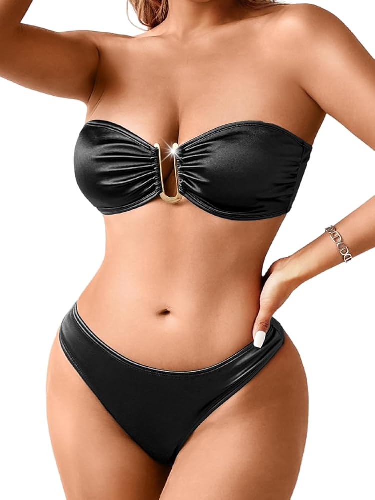 Sexy Bandeau Bikini, Glossy Satin, U Wire, Shimmer Swimsuit