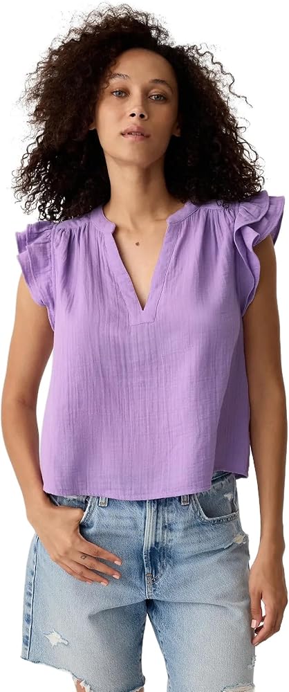 GAP Women's Flutter Sleeve Split Neck Top