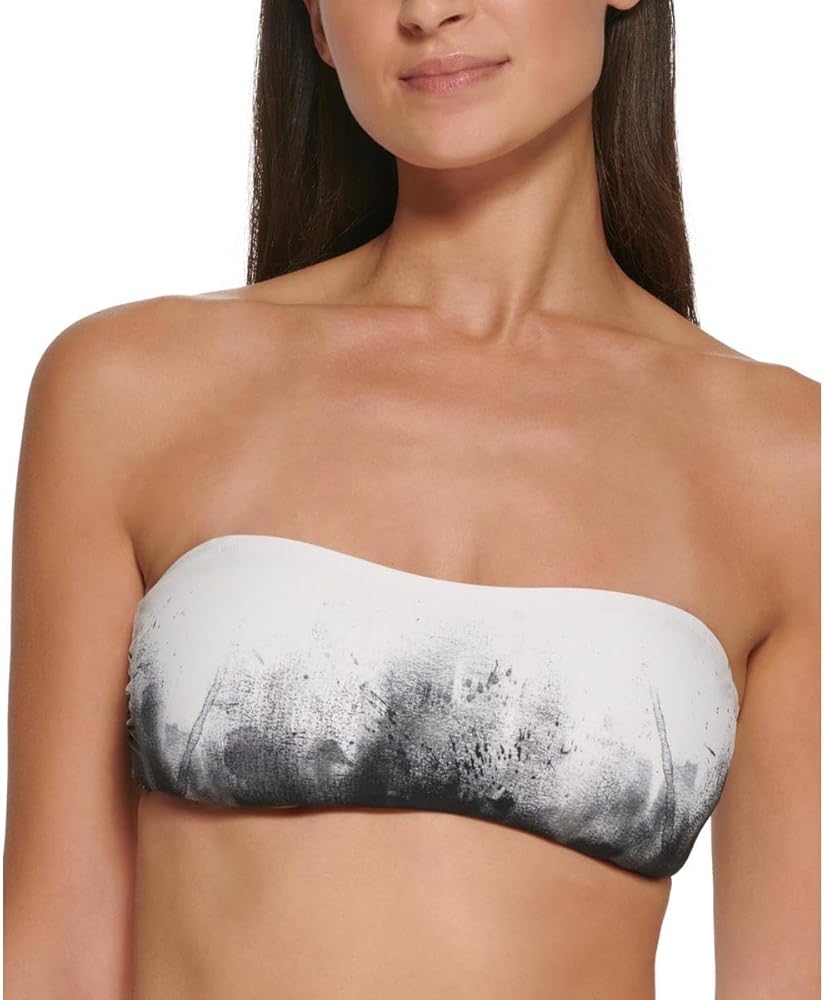 Calvin Klein Womens Printed Lined Bikini Swim top White M