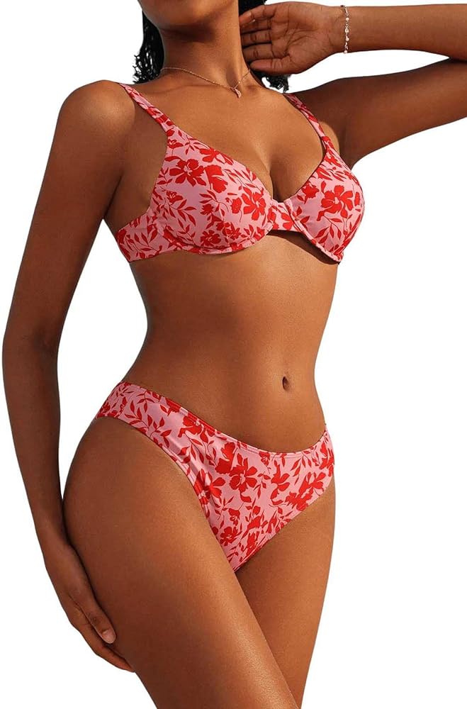 SHENHE Women's Bikini Set Floral Print Underwire 2 Piece Swimsuits Boho Swimwear