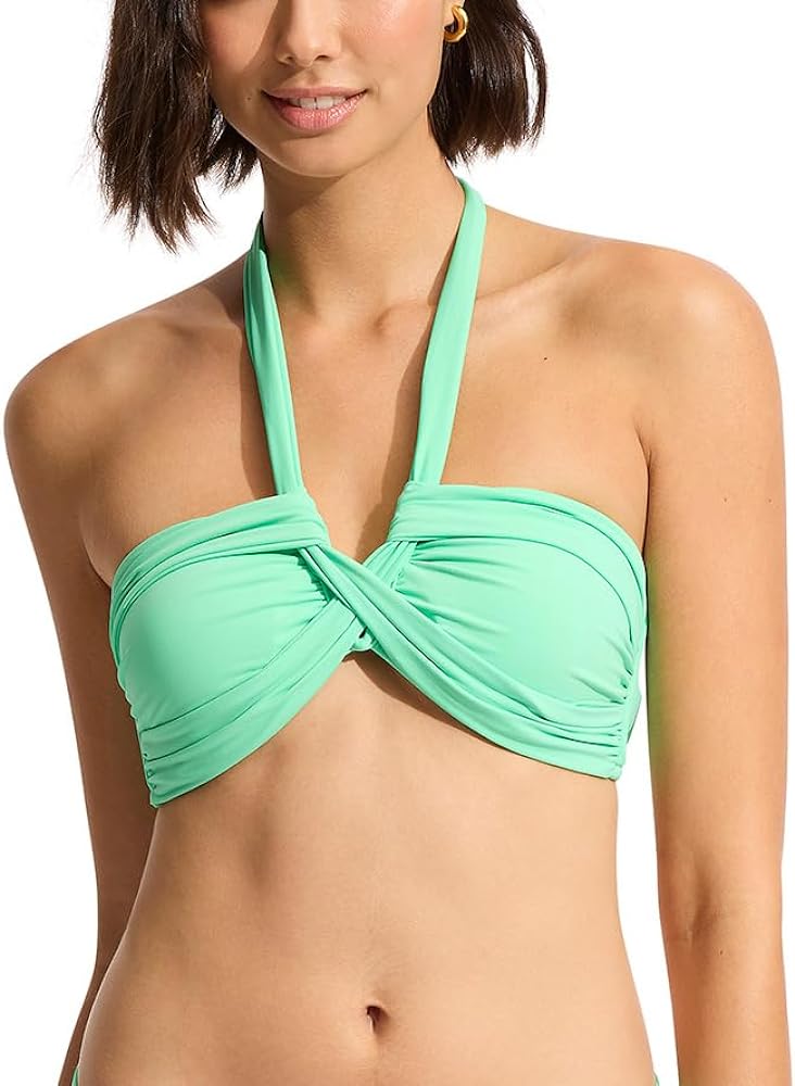 Seafolly Women's Bandeau Halter Bikini Top Swimsuit, Eco Collective Mint